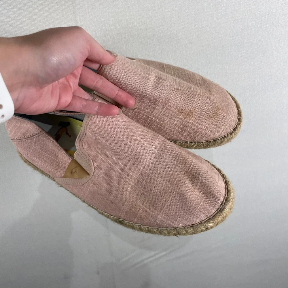 OluKai Kaula Paa Kapa Espadrille Slip On‎ Shoes Women's Pink Linen - Size 10